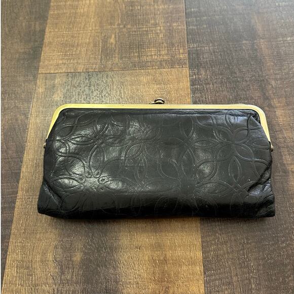 Hobo Lauren Black Emboss Clutch Leather Wallet - Picture 2 of 8